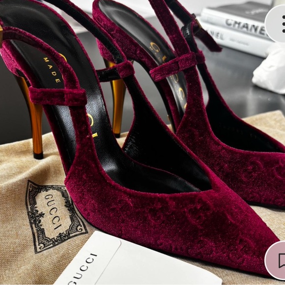 Brand New Gucci Burgundy Velvet Slingback Pumps 7.5 with box/ tags. Never worn. - Picture 5 of 7